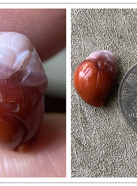 福从天降川料南红玛瑙寿桃吊坠雕件 俏色柿子红玉石雕刻挂饰项坠