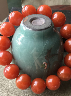 天然南红玛瑙手串 樱桃红。玉石 单圈手链