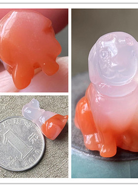 天然川料冰飘聚宝盆南红玛瑙立体小狗吊坠生肖雕刻Diy项坠挂件