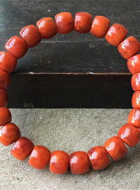 9.6毫米天然四川九口料火焰红。老型珠满色满肉手串手链