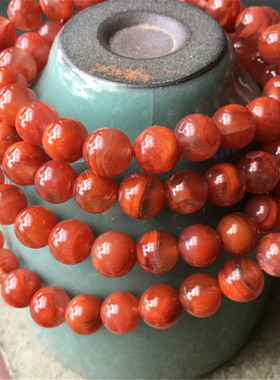 6.8mm 左右天然四川九口南红玛瑙 火焰纹DIY串珠手链
