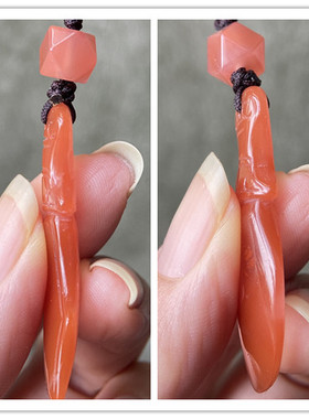 天然川料南红玛瑙樱桃红大刀包包挂件 唐八棱配珠挂饰