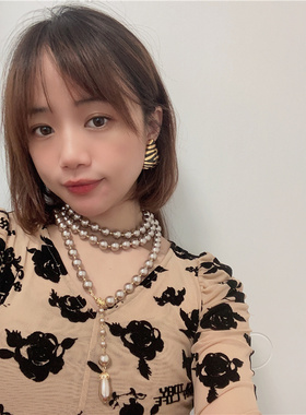 复古宫廷贝珠珐琅耳钉耳夹项链