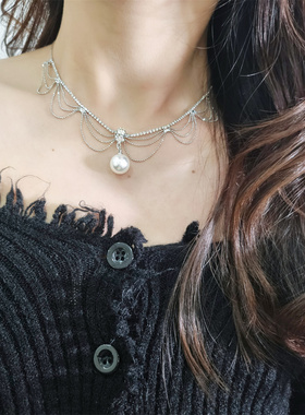 予私珍宝 1955 复古Vintage欧美宫廷风流苏仿珍珠水钻仙女项链