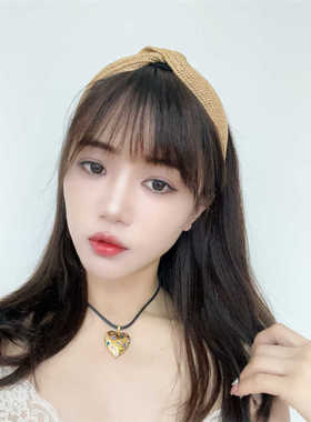 项链宝石彩色油绳复古可调节钛钢