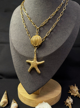 金色海边度假风贝壳海星双层项链