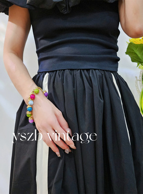 予 2033 复古Vintage马卡龙糖果松果吊坠天然石头水晶做旧手链