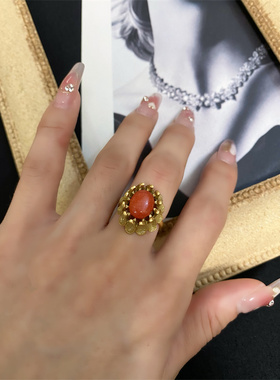 女复古镀真金宝石开口戒指包邮