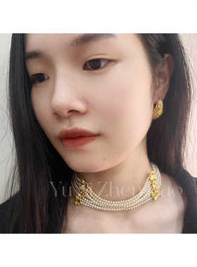 予 1865 复古Vintage欧美巴洛克多层施华洛珍珠花朵颈链项链 包邮
