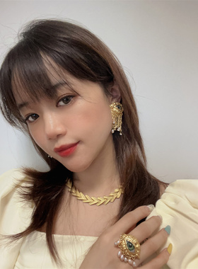 复古巴洛克眼睛流苏耳环耳夹戒指