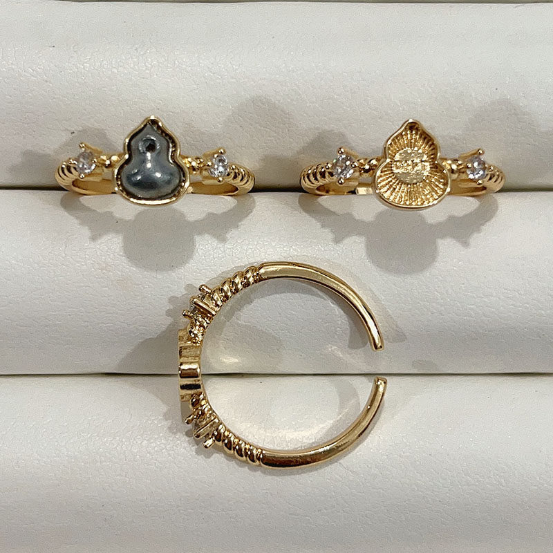 Handmade DIY copper gold-plated ring bottom embryo Song brocade gourd open ring intangible cultural heritage enamel dot emerald conch mother-of-pearl empty holder
