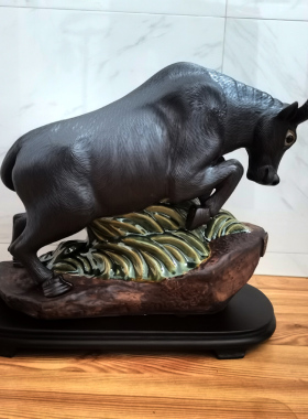 石湾公仔陶瓷牛气冲天招财摆件家居饰品开业礼品风水镇宅前台摆设