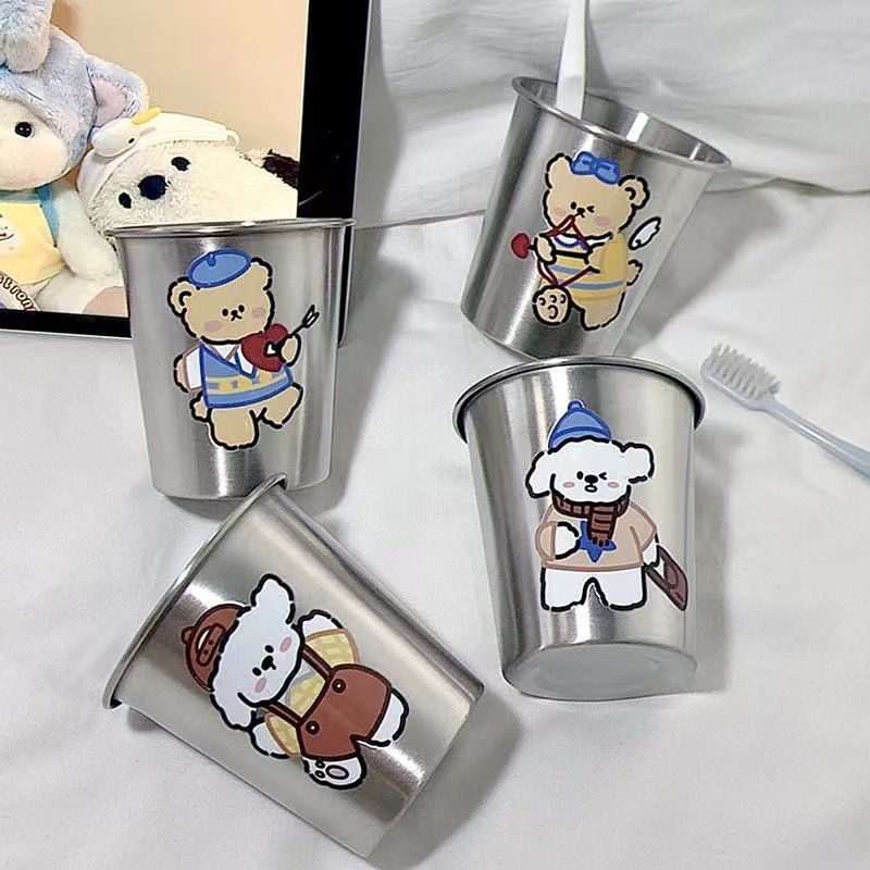 儿童不锈钢杯子高颜值漱口杯304卡通创意简约小熊可爱情侣水杯,淘宝优惠券,粉丝福利购,淘宝优惠卷