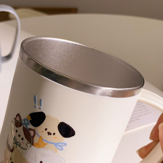 High-end cute pet family 304 stainless steel wash cup with handle couple style home fashion brushing cup