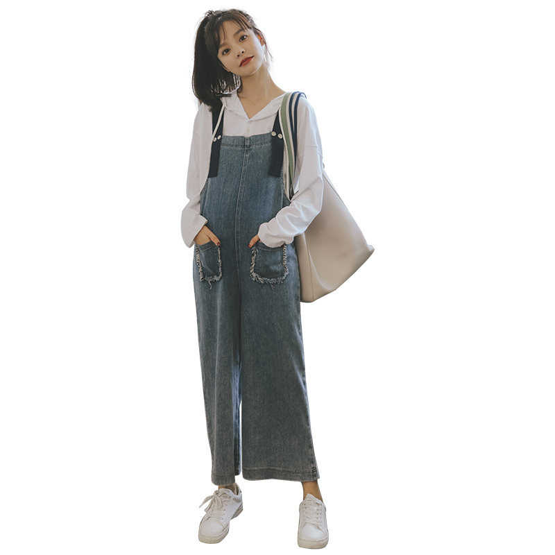 孕妇裤春秋孕妇牛仔潮妈背带裤子 米度丽睿薇孕妇打底裤