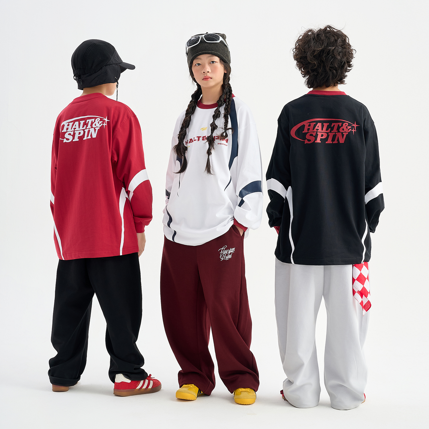 FUJAM儿童潮牌美式拼色印花长袖球衣风T恤少儿街舞hiphop演出服装 - 图1