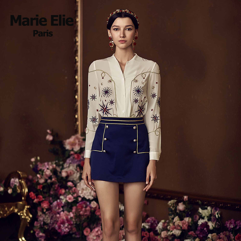 marie elie秋冬经典款v领复古衬衫 MarieElie衬衫