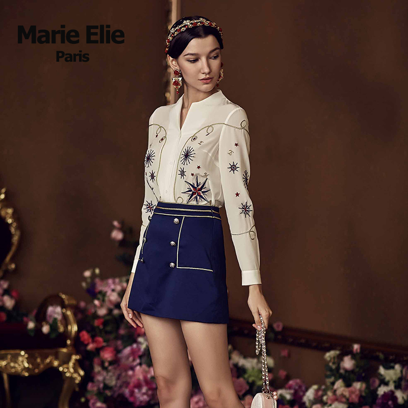marie elie秋冬经典款v领复古衬衫 MarieElie衬衫