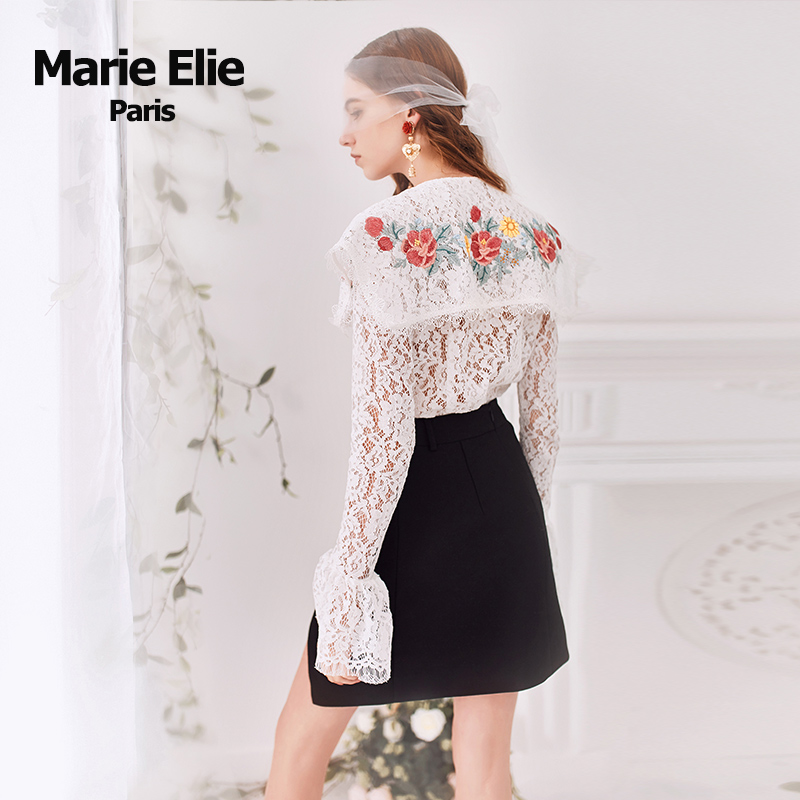 marie elie春夏经典款昙花刺绣上衣 MarieElie衬衫