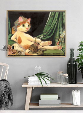 【世界名画】纯手绘文艺小猫动物油画喵星人酒店样板间装饰壁挂画