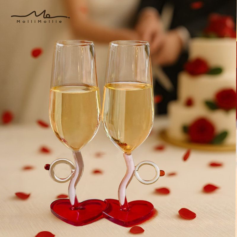 莫里乐园爱心高脚杯敬酒杯一对新婚结婚情人节礼物香槟杯红酒杯子,淘宝优惠券,粉丝福利购,淘宝优惠卷