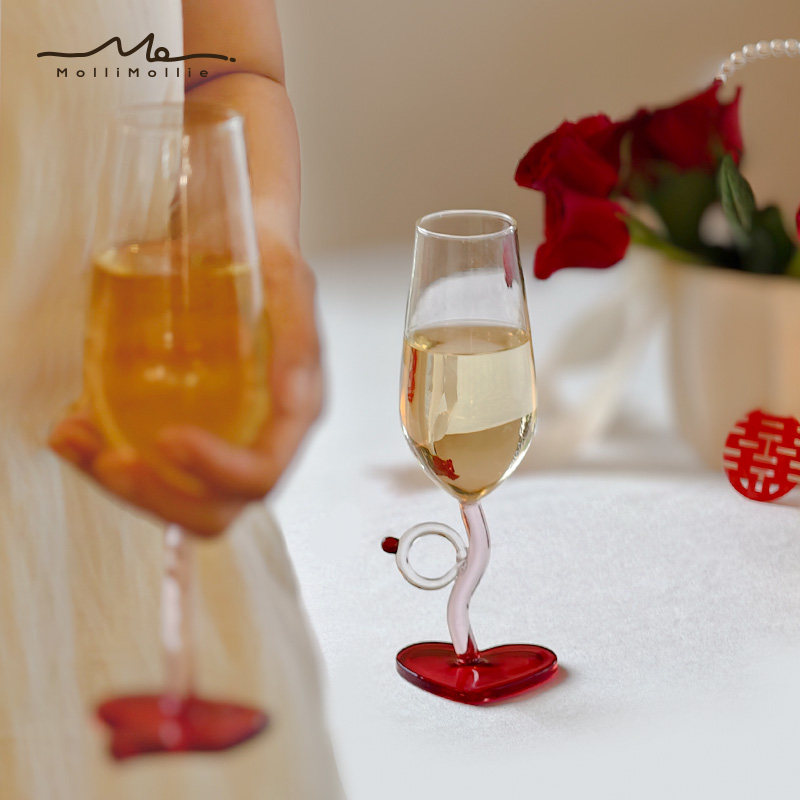 莫里乐园爱心高脚杯敬酒杯一对新婚结婚情人节礼物香槟杯红酒杯子,淘宝优惠券,粉丝福利购,淘宝优惠卷