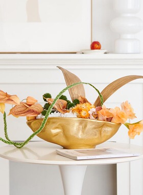 进口铝制金色聚宝不规则果盘摆件