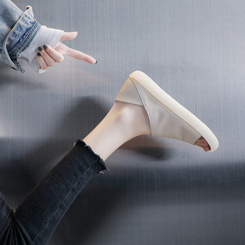 两穿旅游休闲鞋女2025新款韩版舒适软底真皮鱼嘴鞋女平底凉鞋女夏,淘宝优惠券,粉丝福利购,淘宝优惠卷