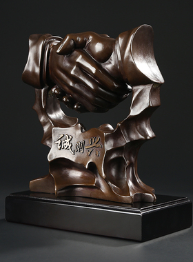 黄铜工艺品办公室摆件握手合作开业商务礼品诚信合作共赢友好雕塑