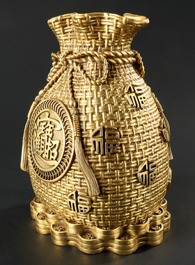 黄铜工艺品金钱福袋储钱罐客厅招财进宝摆件开业乔迁礼品