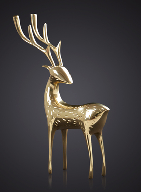 黄铜工艺品梅花鹿客厅玄关装饰品招财摆件乔迁结婚迁礼品斑点财鹿