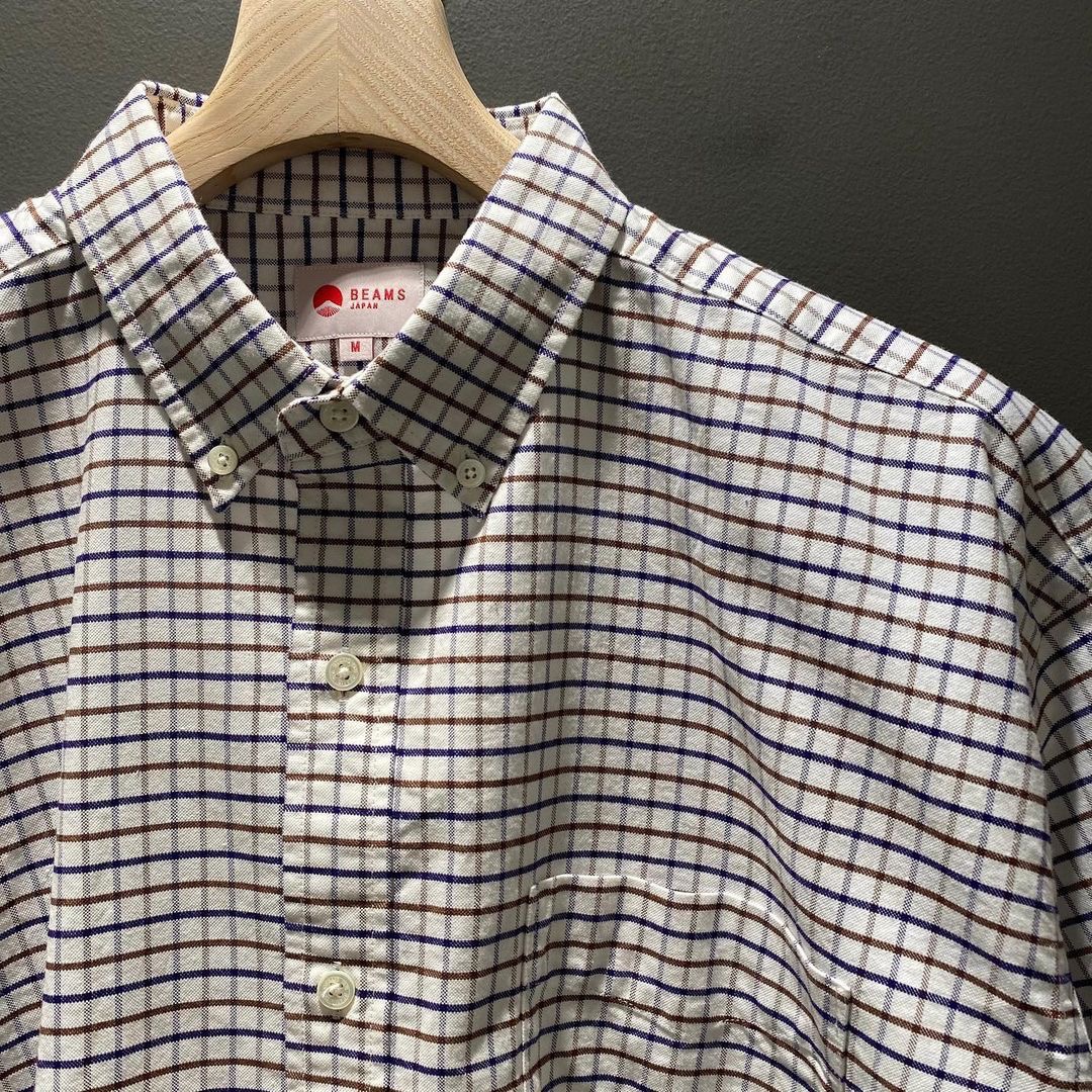 BEAMS JAPAN Loose Check B.D Shirt日本制红绳格子短袖衬衫21SS-图2