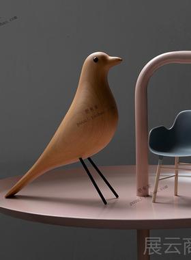 高档鸽子装饰质实木鸟样板房装饰品木原木设师办公室软创意计书架