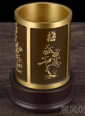 高档铜筒件高档摆礼品礼物笔办室桌面退休纪念公品实用