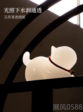 高档天然玉爱石可好小猫摆件手工可爱客厅桌面装饰生品送女运友日