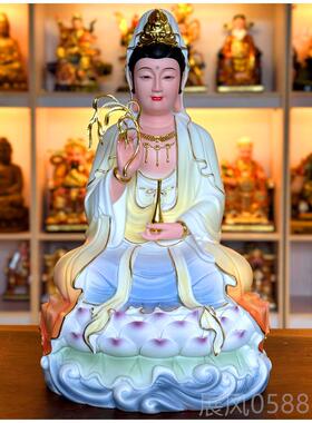 高档音菩萨观世供奉神像家用陶佛堂供奉佛像瓷坐莲汉白玉瓷像观摆