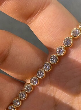 不掉色金色泡泡闪钻手链女