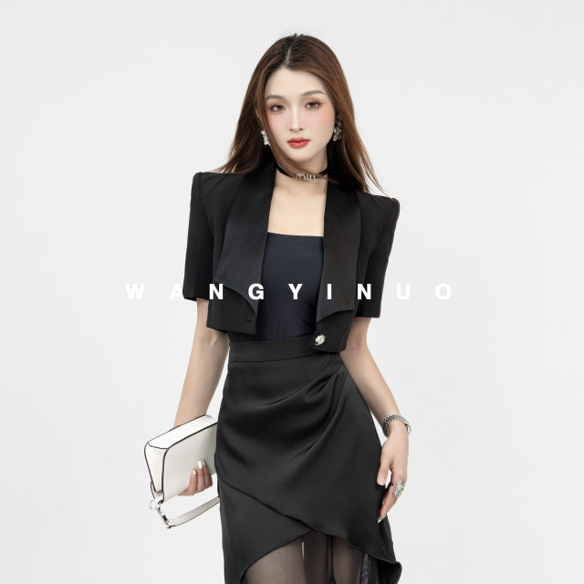 MD Inno British Elegant 2026 Spring and Summer High-end Fashion Versatile Versatile Black and White Contrast Color Short-Sleeved Blazer