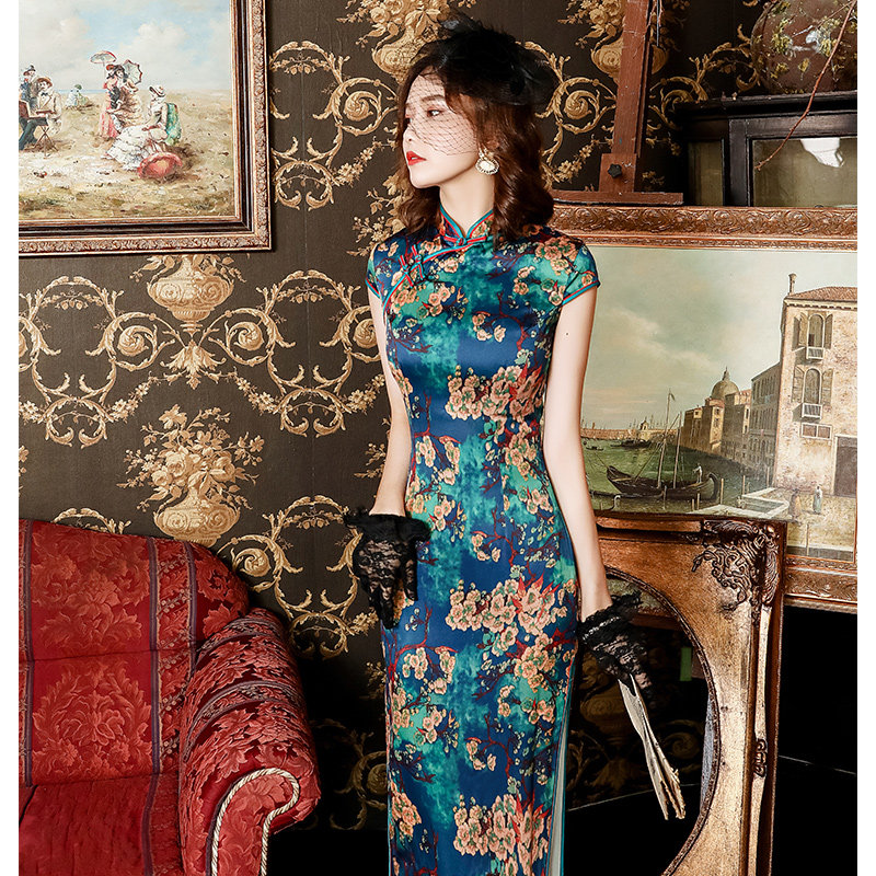 复古老上海旗袍气质长款少女连衣裙 嫦美人旗袍