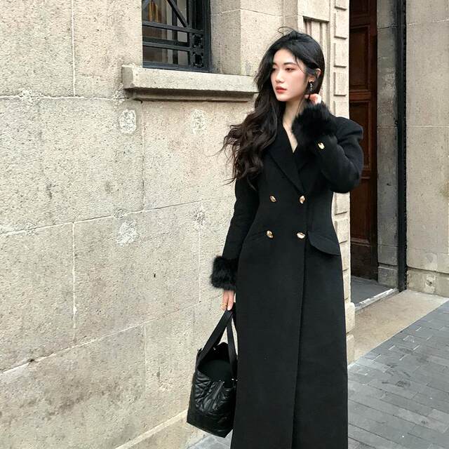 Norain does not rain French waist-hugging high-end long wool coat for women in autumn and winter temperament woolen jacket