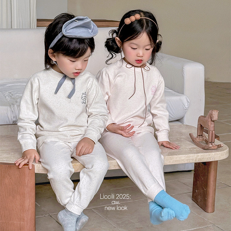 Children's 320g velvet cotton suit boneless sewn thermal underwear home clothes autumn clothes long pants boys and girls suit
