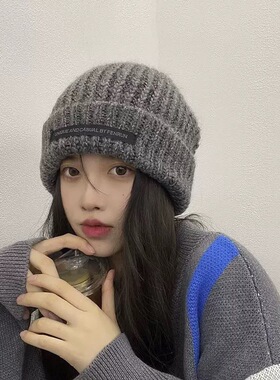 毛线帽子秋冬季宽松堆堆帽保暖护耳冷帽大头围显脸小百搭针织帽女