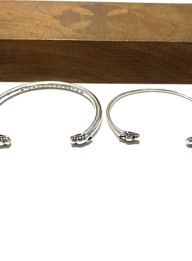 匠银JY 925纯银双龙头狗头光面哥特式字母情侣可调节手镯手环