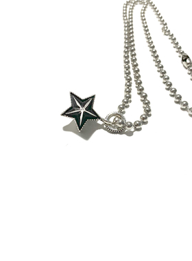 匠银JY CS纹路立体五角星925纯银4.5MM复古做旧银饰吊坠银项链