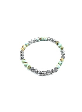 匠银JY 鸢尾花十字花925纯银19银饰6MM串珠绿松石情侣手链手串