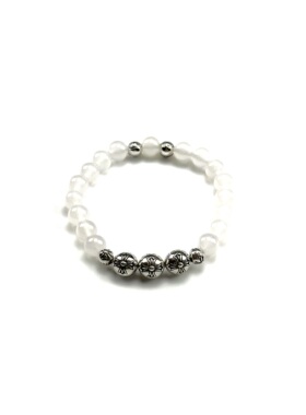 匠银JY 925纯银8mm鸢尾花十字花绿松石黑玛瑙潮流奢华手链手串