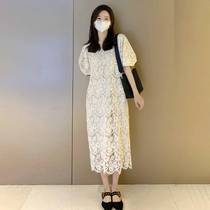 Face-style retro bubble sleeves over knee skirts 2022 Summer new French style high-end small balsamic atmosphere dress women