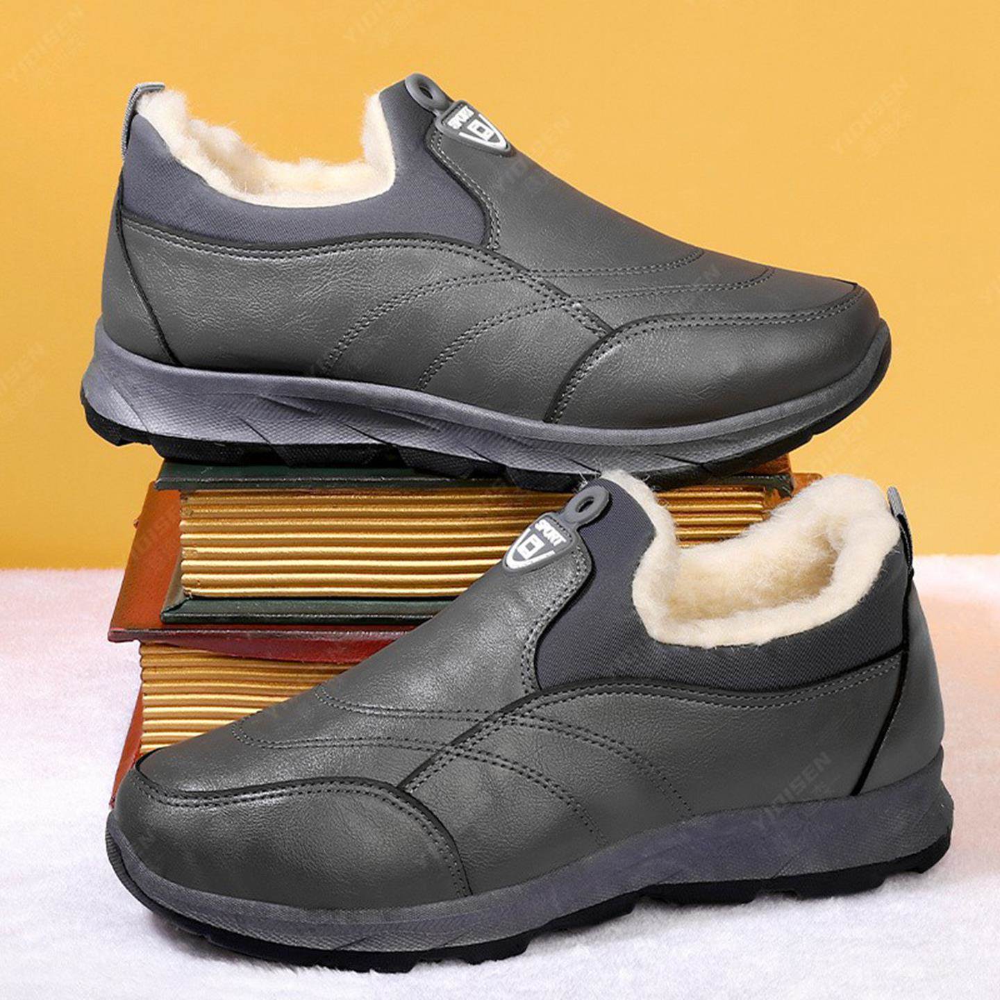 意迪森高端男鞋冬季一脚蹬加厚棉鞋中老年老北京加绒布鞋男士鞋子 - 图2