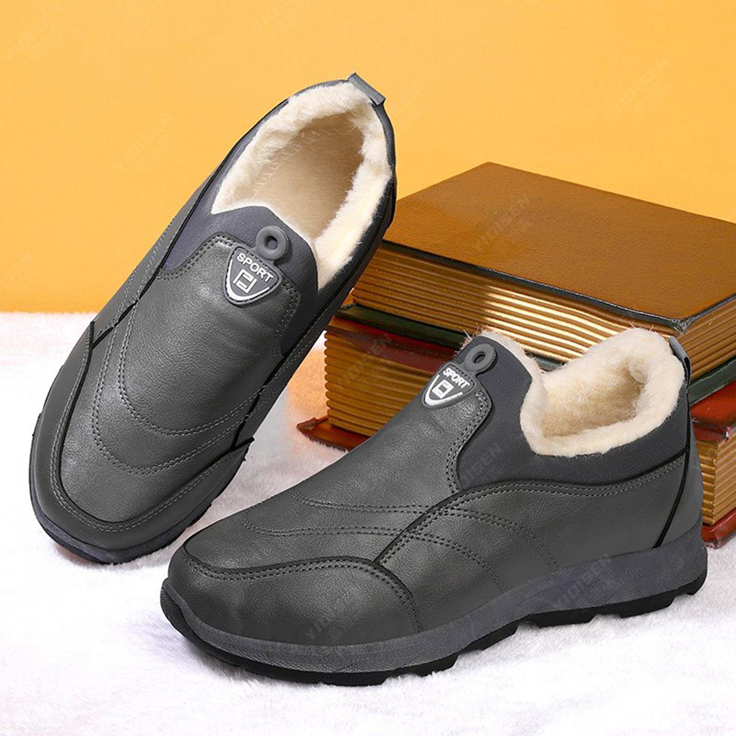 意迪森高端男鞋冬季一脚蹬加厚棉鞋中老年老北京加绒布鞋男士鞋子 - 图1