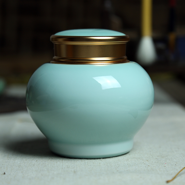 精品龍泉青瓷大碼錫罐手工茶葉罐陶瓷紫砂大號茶具精品普洱密封罐